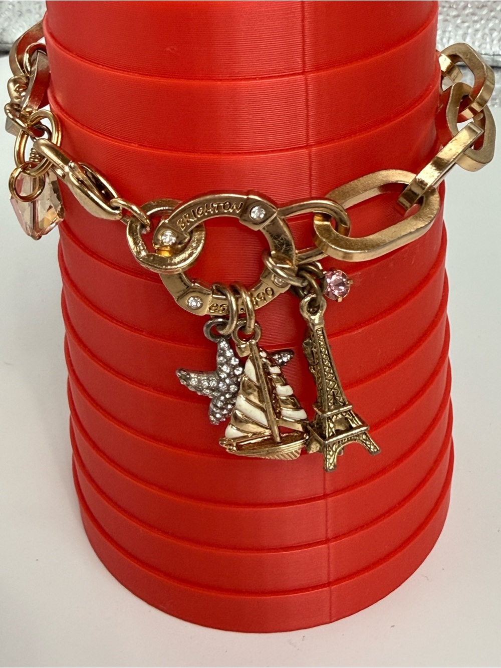 Brighton gold-tone charm bracelet travel nautical Eiffel Tower oscar dangles.